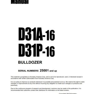 Komatsu D31A-16 , D31P-16 S.N 25001-UP Workshop Manual