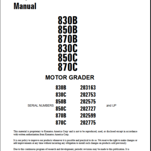 Komatsu Motor Grader 830 to 870 Series Workshop Manual