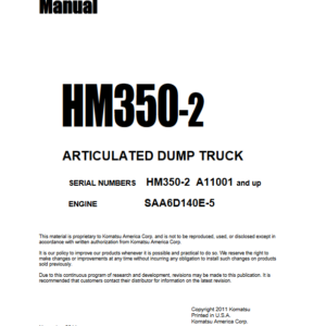 Komatsu HM350-2 USA Dump Truck S.N A11001-UP Workshop Manual