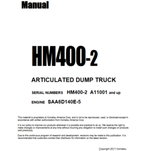Komatsu HM400-2 USA Dump Truck S.N A11001-UP Workshop Manual